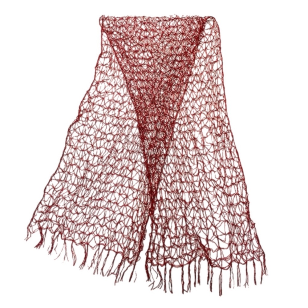 Glitzy Cherry Red and Gold Metallic Open Weave Scarf